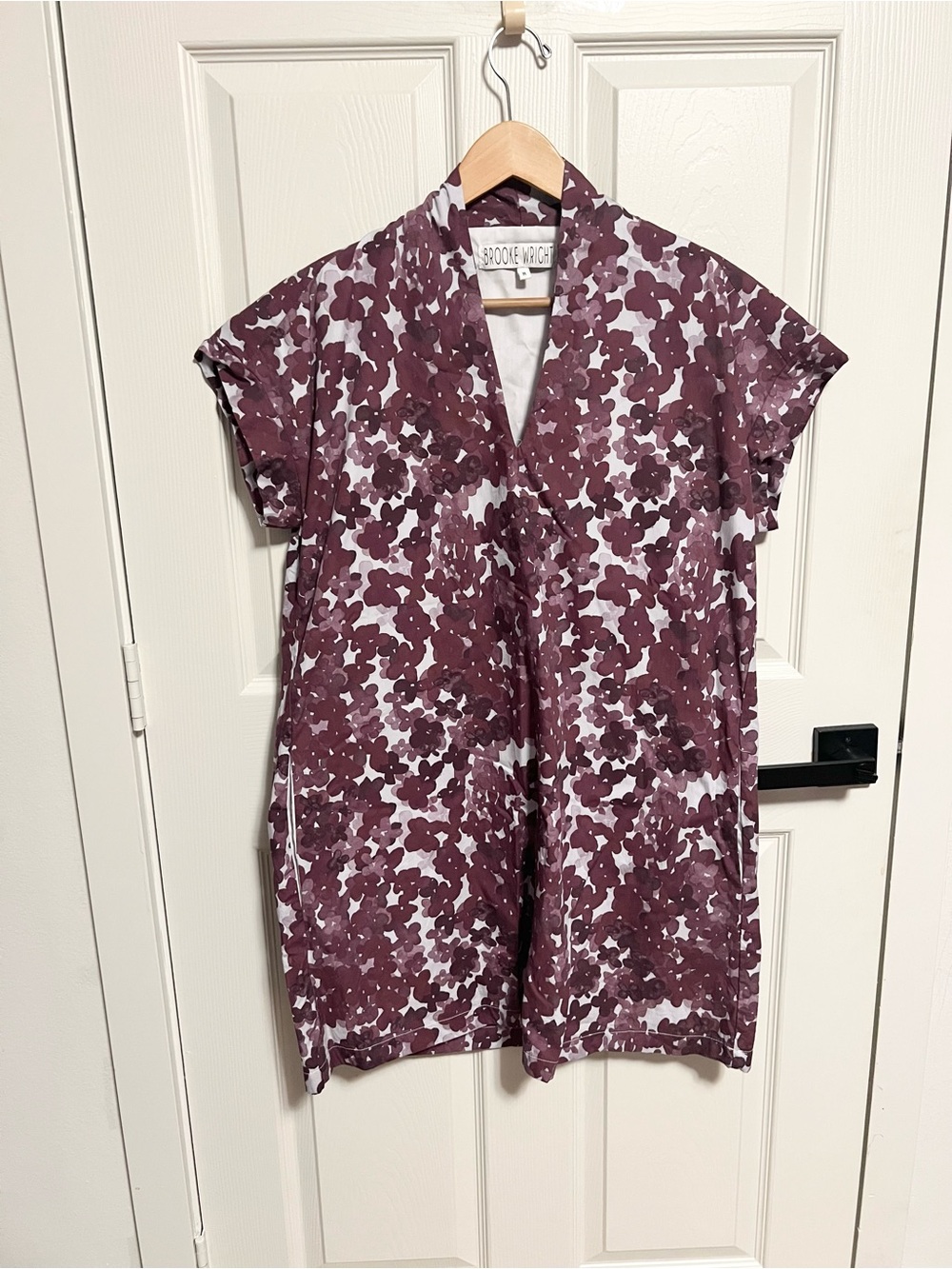 BROOKE WRIGHT cotton poplin mini dress in maroon ditzy pockets